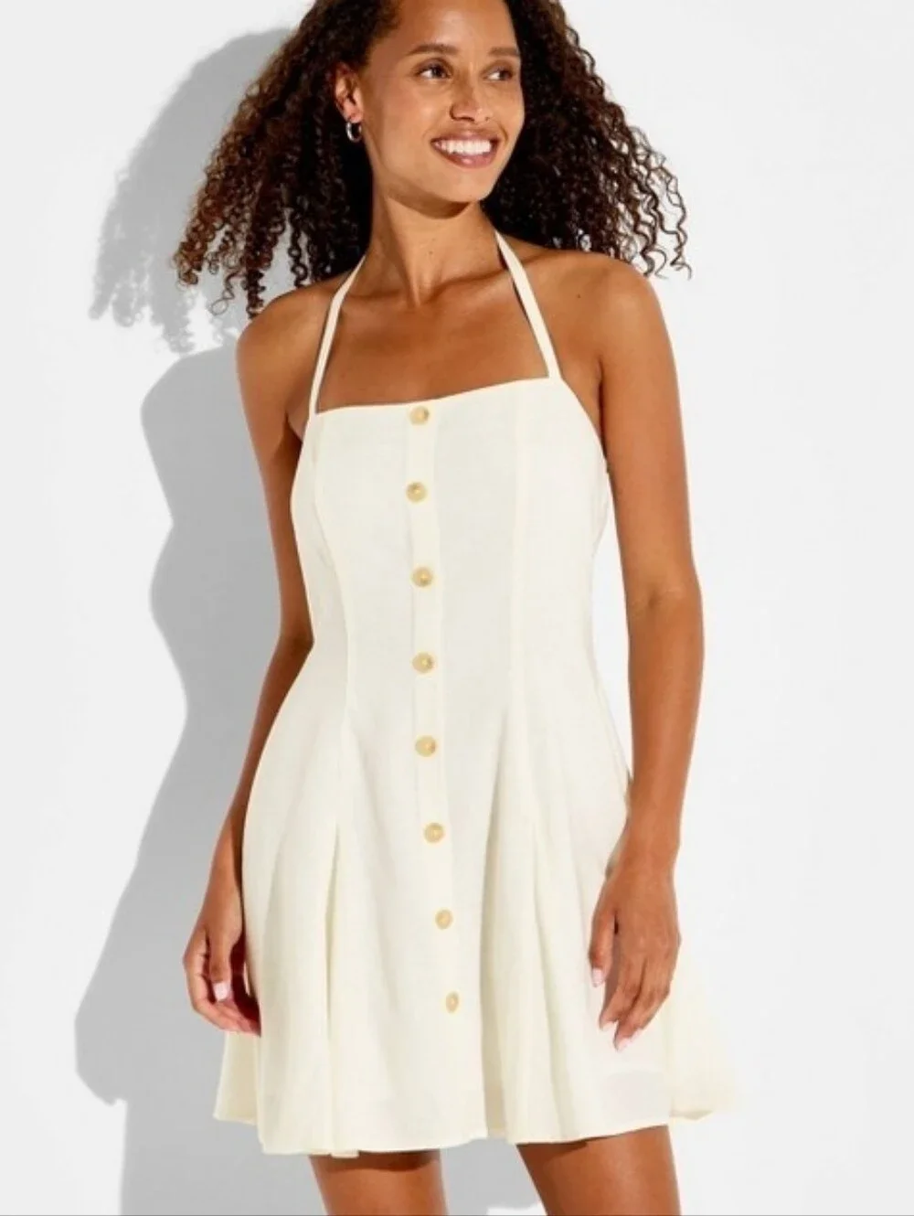 New Women’s Halter Button-Front Dress in Cream